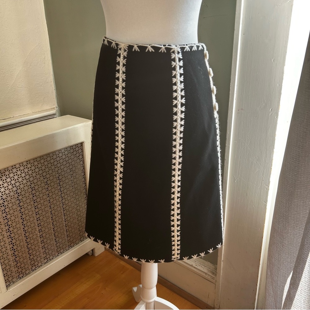 ETCETERA skirt womens 14 embroiderd soft wool blend a-line boho black cream work - Picture 2 of 15